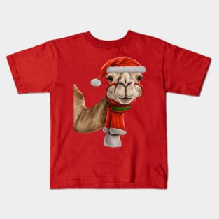 Adorable Cute Camel Wearing Santa Hat Christmas v2 Kids T-Shirt